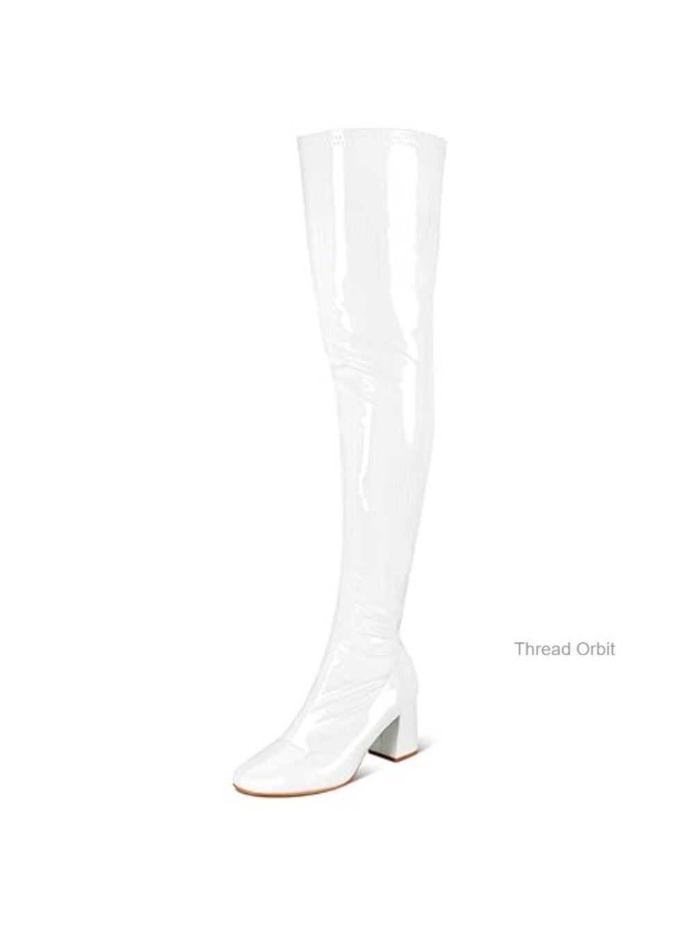 Patent PU Over the Knee Boots Women's Chunky Block Heel Square Toe Side Zipper